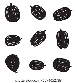 Dates Fruit Silhouette Style Set icon Vector