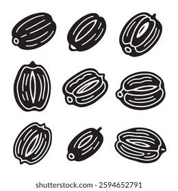 Dates Fruit Silhouette Style Set icon Vector