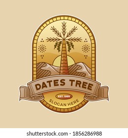 dates fruit tree in the desert badge illustration, palm tree