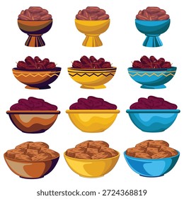 Datas Vetor de Frutas Situado em Bowls para o Ramadã e a Celebração Islâmica