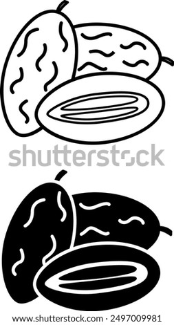 Dates Icons. Black and White Vector Icons. Dried Dates with Pit. Sweet Dessert. Organic and Healthy Food. Fruit Concept