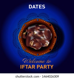 Dates of iftar party.  Isolated background flat design. Food for symbolizing Ramadan
