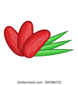 Dates with palm leaves icon. Cartoon illustration of dates vector icon for web design