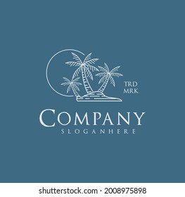 Dates palm tree logo line art design minimalist Vector Design Illustration. Coconut tree Island beach mono line design inspiration Template with a retro vintage logo stripe style symbol 
