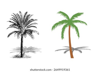 Dates palm tree - vector stock. 3d illustration of date palm tree isolated on white background.
