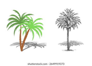 Dates palm tree - vector stock. 3d illustration of date palm tree isolated on white background.