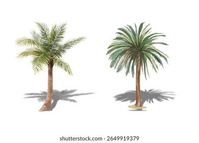 Dates palm tree - vector stock. 3d illustration of date palm tree isolated on white background.