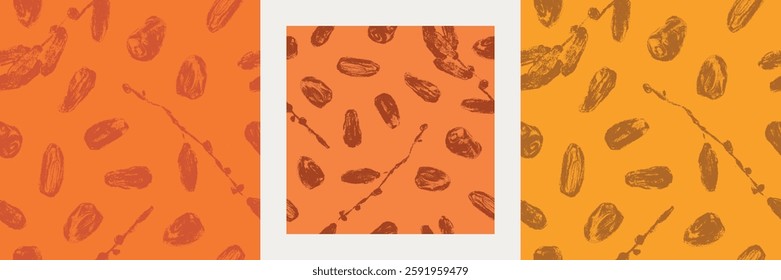 Dates pattern background for premium product design. Vector seamless template. Dried date fruit background. Organic dates — hand drawn pencil drawings for color fabric ornament, textile decoration