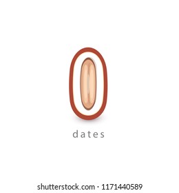 Dates simple icon. Vegan logo template, minimalism style. Half fruit vector illustration on white background.