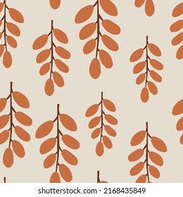 Dates simple vector pattern. Abstract vector seamless illustration. Ramadan food packaging ornament. Dried fruits branch background. Autumn leaves silhouette backdrop