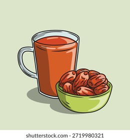 Fechas y té para Iftar Ramadán Ilustración