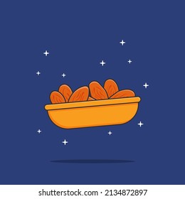 dates in a tray cartoon vector icon illustration isolated object