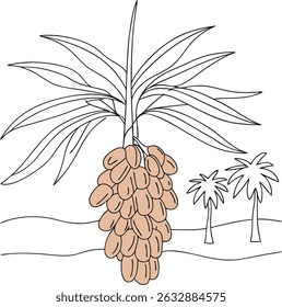 dates tree line art vector with yellow dates on a white