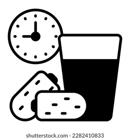 Dates, water glass and clock showing concept of ramadan iftar time vector