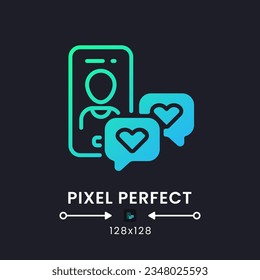Dating app blue solid gradient desktop icon on black. Romantic relationship. Potential partner. Pixel perfect 128x128, outline 4px. Glyph pictogram for dark mode. Isolated vector image