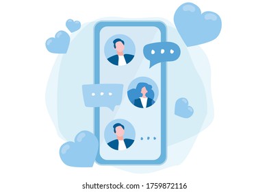 Aplicación de citas. Chat, networking, chat de amor, Ilustración vectorial para banner web, infografías, móvil. 
