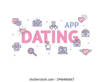 Dating App Concept with Thin Line Icons. Vector