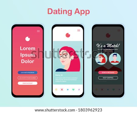 Dating app design, interface. People match social media Mockup. Dating application. Online dating, virtual love. Vector illustration