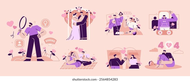 Dating App Flat Illustration Set