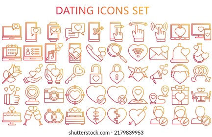 Dating app gradient outline icons  set. Used for modern concepts, web, UI, UX kit and application, Vector EPS 10 ready convert to SVG.