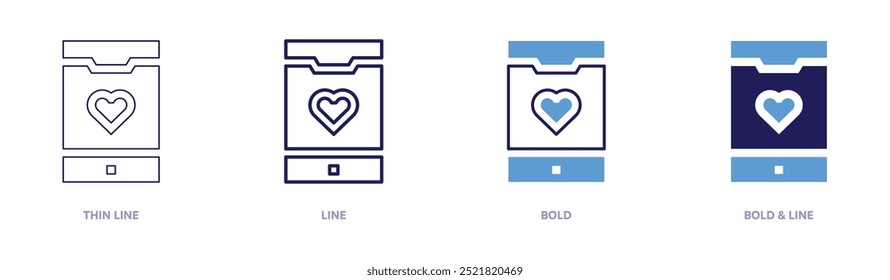 Dating app icon in 4 different styles. Thin Line, Line, Bold, and Bold Line. Duotone style. Editable stroke.