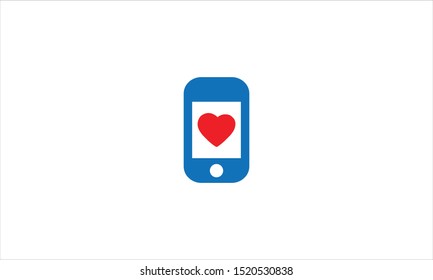 Dating app icon logo with heart in smart mobile phone with flat minimal vector logo style