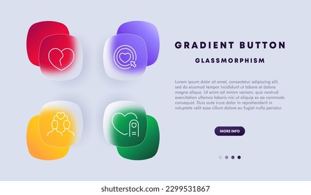 Dating app icon set. Smartphone with a heart icon and user profile pictures. Relationships concept. Glassmorphism style. Vector line icon for Business and Advertising