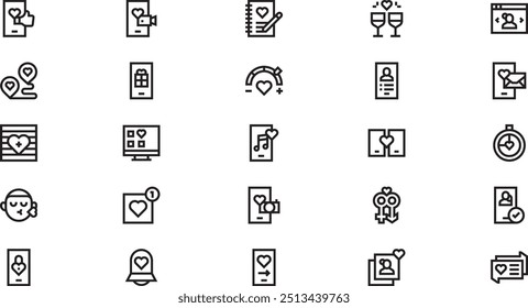 Ícones de aplicativo de datação Coleção de ícones de vetor de alta qualidade com traço editável. Ideal para projetos profissionais e criativos.