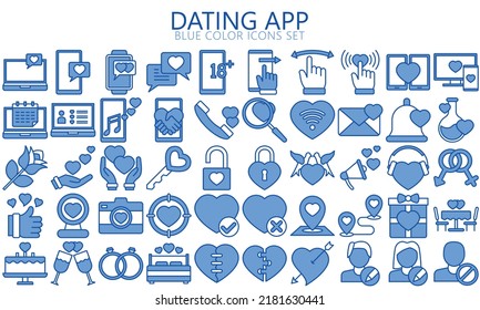 Dating app icons set. Include like, dislike, boost, message, profile, edit info, filter, search, age range, location, gender, swipe and more.  Used for modern concepts, web, UI, UX kit, Vector EPS 10.