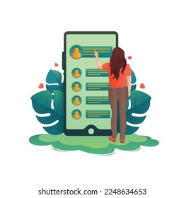 Dating app illustration, selection profile, Text, love, search, find, mobile, Character vector illustration.