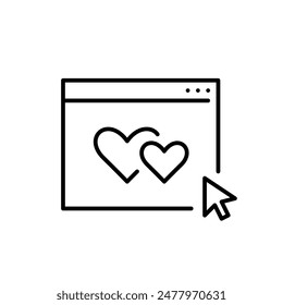 Dating app, interactive relationship hub. Mouse clicking on intertwined hearts, web page. Pixel perfect vector icon