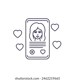 Dating app line icon with a smart phone