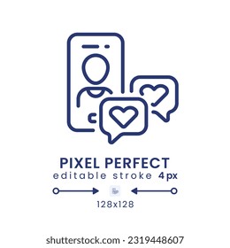 Dating app linear desktop icon. Romantic relationship. Potential partner. Pixel perfect 128x128, outline 4px. GUI, UX design. Isolated user interface element for website. Editable stroke