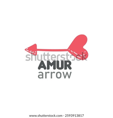 Dating App logo. Cupid Amur Red Arrow. Vector illustration on Isolated background. Logo Sign Icon Label for Familiarity Website. Simple Flat Symbol. Doodle style Logotype of Amur Love Concept.