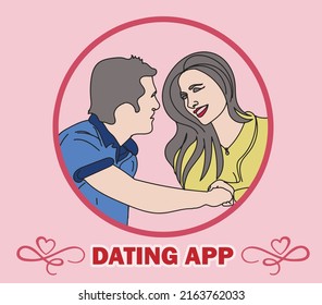 Dating App Logo, Love Couple vector, Sketch drawing of romance couple on date, love symbol and silhouette