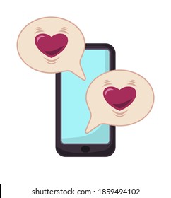 Dating app, love chat logo icon. Illustration of a mobile phone. Online love chat symbol. Valentine's day.