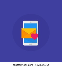 Dating app, love letter vector icon