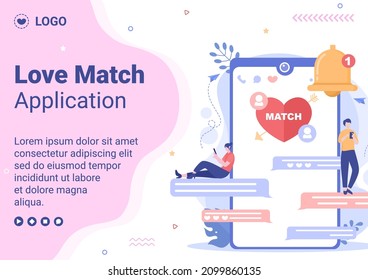Dating App For a Love Match Brochure Template Flat Design Illustration Editable of Square Background Suitable to Social Media or Valentine Greetings Card