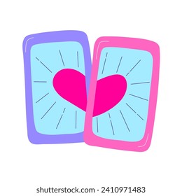 Dating app match concept. Two mobile phones with half heart on screen isolated flat vector illustration. Search for love, relationship and soulmate online.