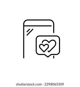 Daten-App-Benachrichtigung. Liebe und romantische Beziehung. Finden Sie Ihr Spiel online. Pixel perfektes, bearbeitbares Strichzeilendesign-Symbol