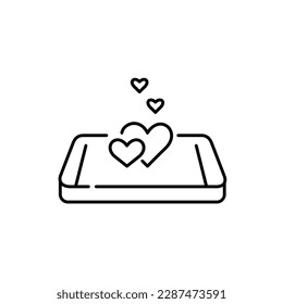 Aplicación de citas en smartphone isométrico. Le gustan las notificaciones. Icono de trazo de píxeles perfecto, modificable