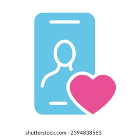 Dating app. Phone, heart, personal profile, profile, website, meet someone, look for a serious relationship, love, friendship, couple, online communication. Colorful icon on white background