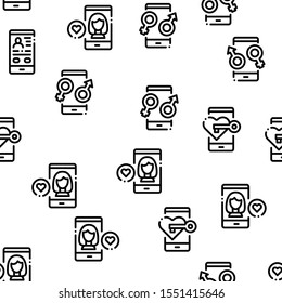 Dating App Seamless Pattern Vector Thin Line. Illustrations