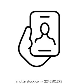 Dating app set icon. Phone, heart, like button, cursor, phone, speech bubble, communication, couple, love, date. Long distance relationships concept. Vector line icon on white background