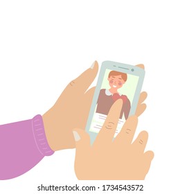 Dating app. A dating site, dating and high-speed date mobile application. Online correspondence, dates, communication. Vector cartoon illustration.
