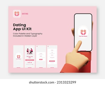 Dating App UI Kit for Responsive Mobile Application or Website with Multiple GUI Including Login, Sign Up, Create Account Type Screens.