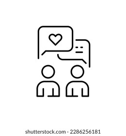 Dating app users exchanging flirting love messages. Pixel perfect, editable stroke icon