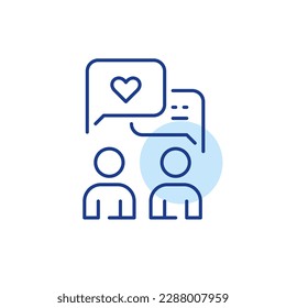 Dating app users exchanging flirting love messages. Pixel perfect, editable stroke line icon