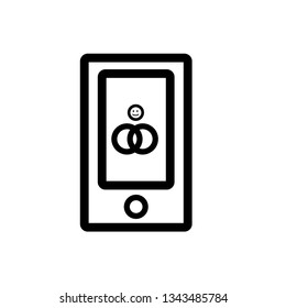 Dating app vector icon on white background. Touchscreen rings sign. Love symbol. Perfect match concept.  Flat simple line graphic illustration.