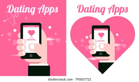 Dating application on hand holding, loading screen. Vector illustrator